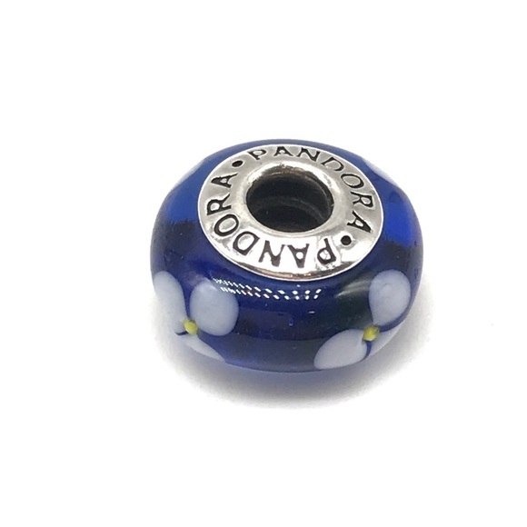 Pandora Blue White Floral Murano Glass Charm - Picture 2 of 4